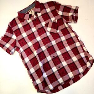Timberland Slim Fit Red Plaid Short Sleeve Button Down Mens Shirt Size Large